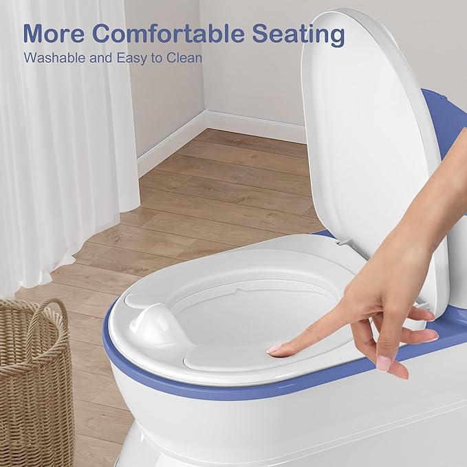 2-in-1 Toddler Potty Training Toilet - Larger Potty Chair & Detachable Training Seat for Boys & Girls Ages 1-3 with Flushing Sound, Wipes Storage, Toilet Paper Holder - Blue-CubbioJoy
