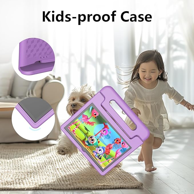 JREN Tablet for Kids｜10 Inch Kids Tablet Android 14｜Octa-core｜64GB｜WiFi ｜Bluetooth｜Parental Control｜Children Content｜Children Toddler Purple-CubbioJoy