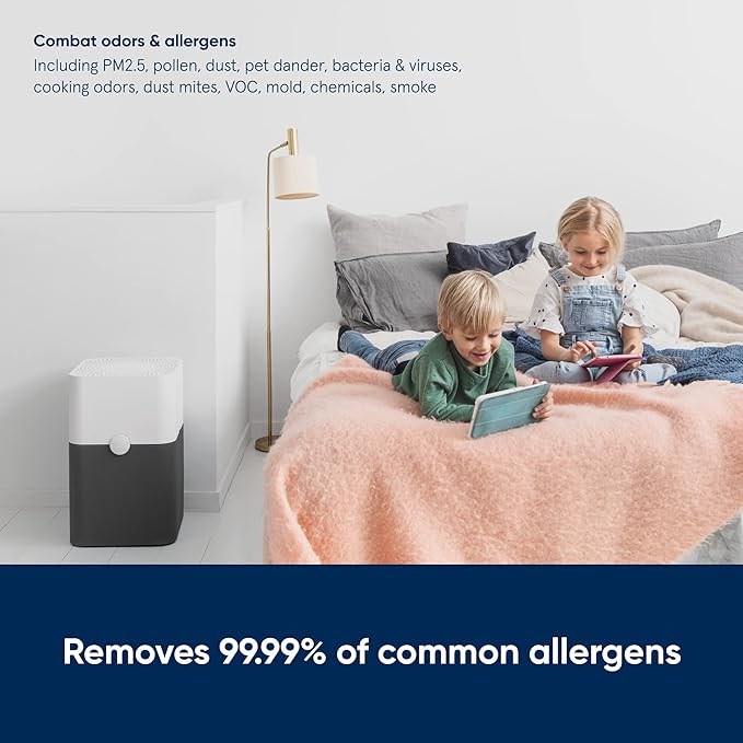 BLUEAIR Air Purifier Large Room, Air Cleaner for Dust Pet Dander Smoke Mold Pollen Bacteria Allergen, Odor Removal, for Home Bedroom Living Room, Washable Pre Filter, HEPASilent, Blue 211+ (Non-Auto)-CubbioJoy
