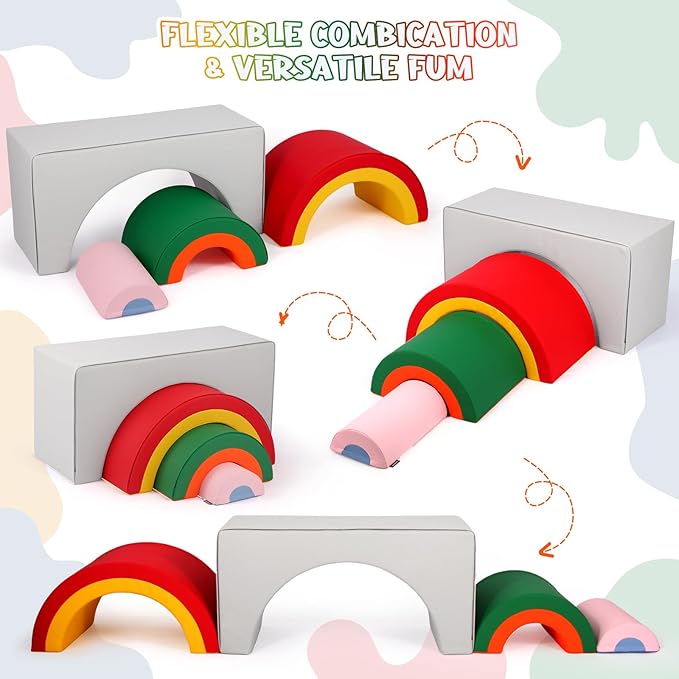 Asweets 4 in 1 Rainbow Foam Climbing Blocks for Toddlers, Indoor Soft Climb and Crawl Play Climbing Toys for Creativity & Imagination, Recognize Color-CubbioJoy