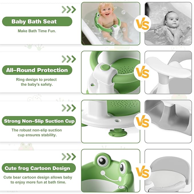 Baby Bath Seat for Babies 6 Months & up Non-Slip Toddler Bath Seats for Sitting Up Infant Bathtub Chair with Suction Cups and Soft Cushion for Baby Shower Tub Seat-CubbioJoy