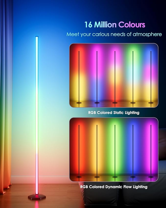 2PCS Smart RGB LED Corner Floor Lamp with App and Remote Control, 65" Color Changing Standing Lamp with Music Sync and 16 Million DIY Colors, Modern Floor Lamps for Bedroom Living Room Gaming Rooms-CubbioJoy