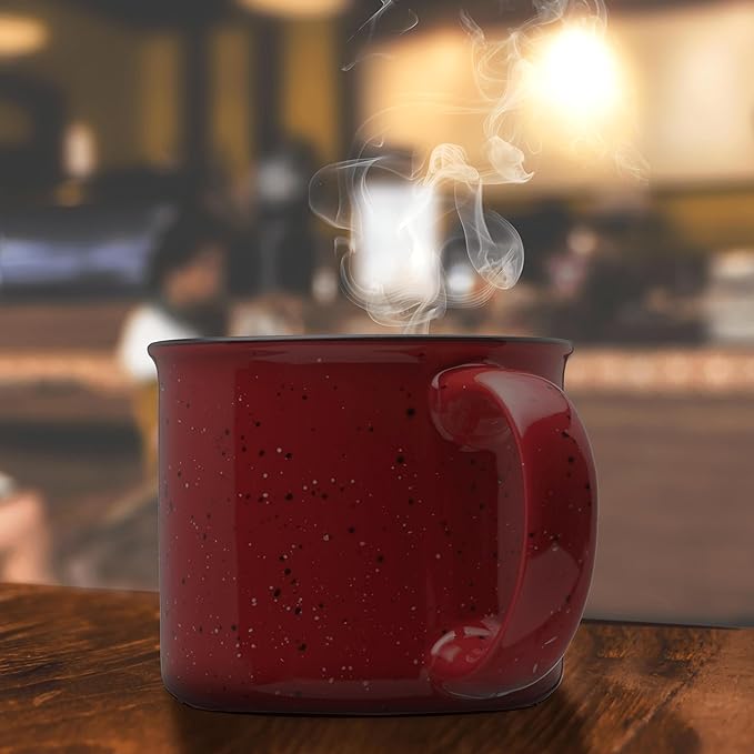 DISCOUNT PROMOS Ceramic Campfire Coffee Mugs 13 oz. Set of 10, Bulk Pack - Perfect for Tea, Espresso, Cappuccino, Hot Cocoa - Maroon-CubbioJoy