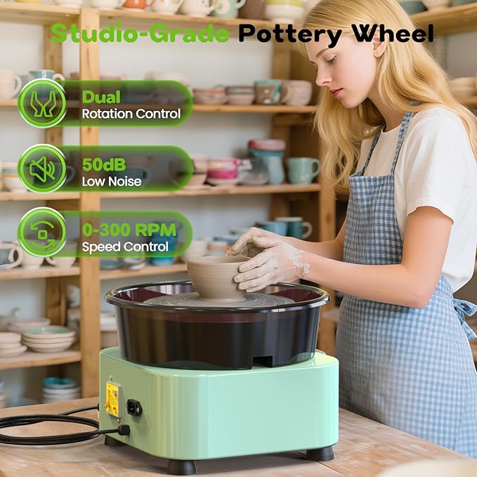 Alldeer 11-inch Pottery Wheel, 350W Electric Ceramic Forming Machine with Detachable Basin, 0-300RPM Foot Pedal Control, 19PCS Complete Clay Tool Kit for Professional Potters and Adult Crafters-CubbioJoy