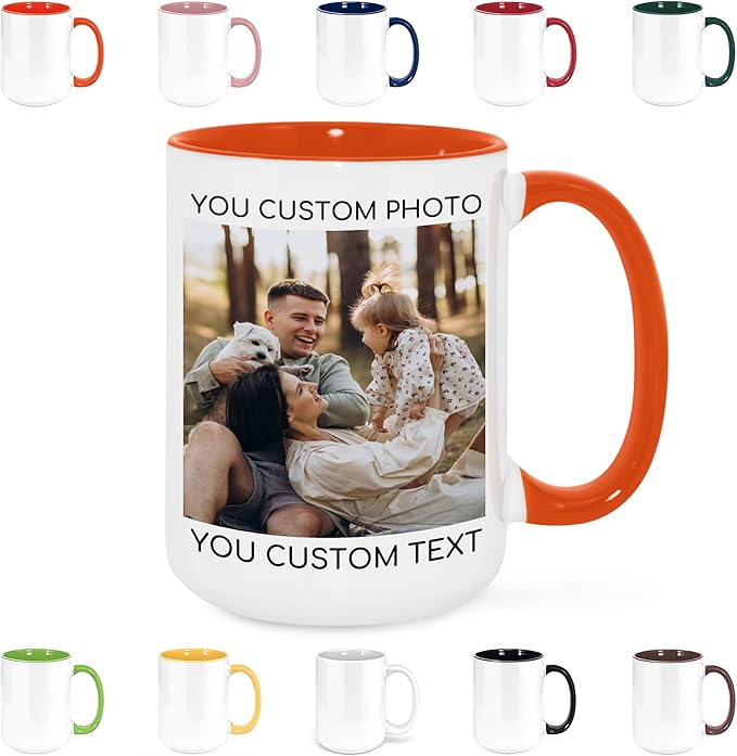 Custom Mug Upload Your Picture Personalized Coffee Mug with Photo Text Name Customized Cup Unique Ideas Gifts for Men Women Mom Dad Girlfriend Boyfriend Friend Family (Orange, 15oz)-CubbioJoy