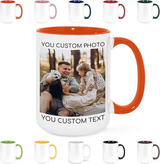 Custom Mug Upload Your Picture Personalized Coffee Mug with Photo Text Name Customized Cup Unique Ideas Gifts for Men Women Mom Dad Girlfriend Boyfriend Friend Family (Orange, 15oz)-CubbioJoy