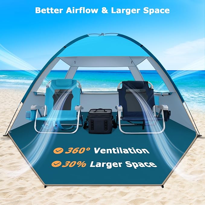 COMMOUDS Beach Tent Sun Shade for 3/4-5/6-7/8-10 Person, UPF 50+ Beach Sun Shelter Canopy Tent, Lightweight, Easy Set Up and Carry-CubbioJoy