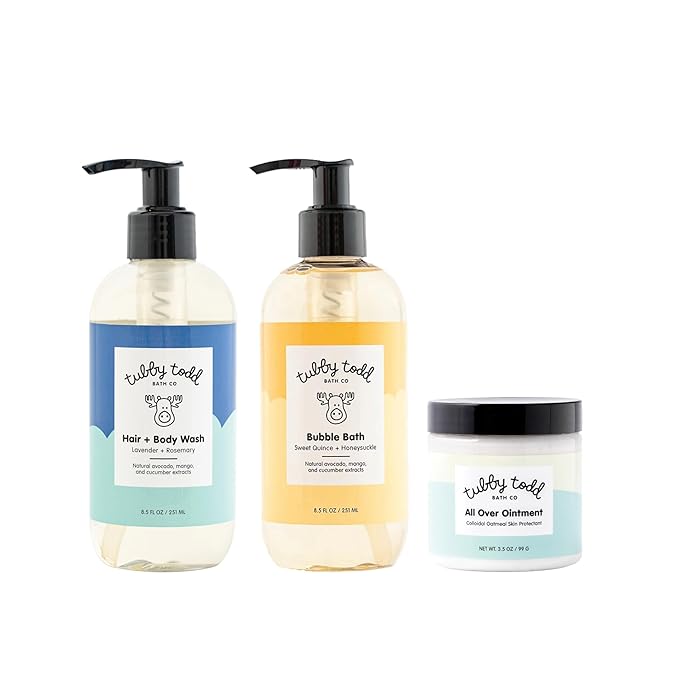 TUBBY TODD Essentials Baby Bath Gift Set – 8.5oz Hair+Body Wash, 8.5oz Bubble Bath & 3.5oz All Over Ointment-CubbioJoy
