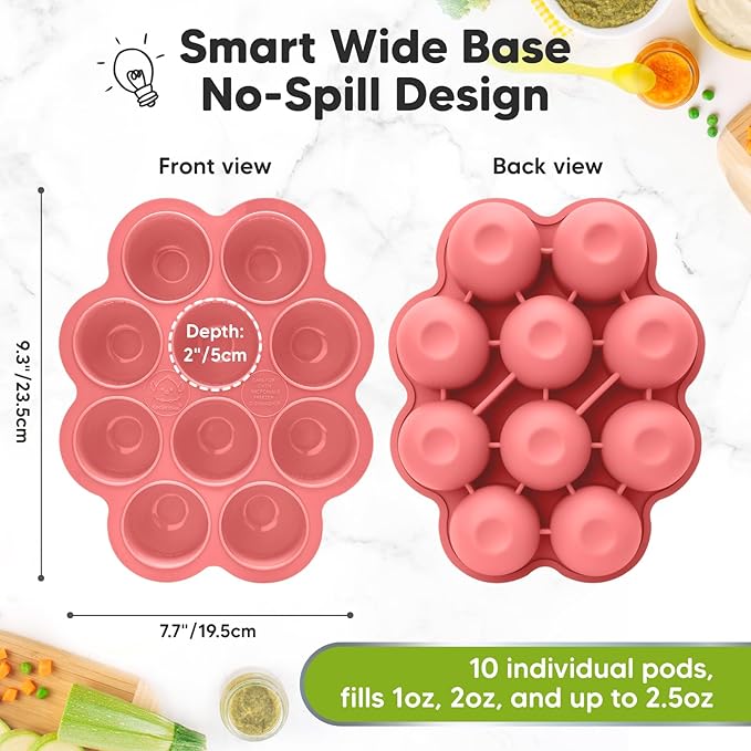 KeaBabies Silicone Food Freezer Trays with Lid, 2oz x 10 Pods Baby Food Storage Containers, Easy Puree Meal Prep, Breast Milk Silicone Freezer Molds, Dishwasher,Microwave Safe,BPA-Free(Blossom)-CubbioJoy
