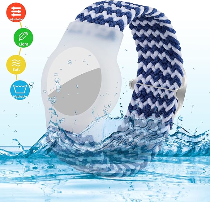 Bracelet for Kids Compatible with AirTag, Nylon Stretch Braided Air Tag Wristband, Protective Case for Airtag GPS Tracker Holder, Adjustable Elastic Watch Band for Toddler Child Elder (Rainbow)-CubbioJoy