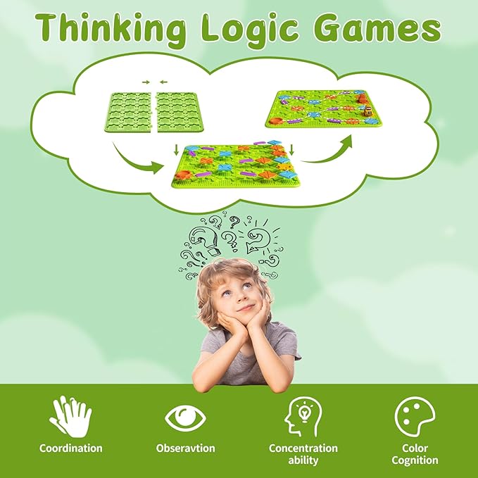 Brain Stem Activity Logic Kits, Board Teaser Games & Puzzles Toys with 200+ Challenges, 4 Difficulty Levels for Kids Ages 3-10, Educational Learning Maze Games for Toddlers-CubbioJoy
