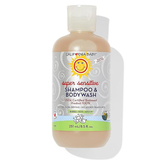California Baby Super Sensitive Baby Shampoo and Body Wash | 100% Plant-Based | Gentle Fragrance Free Shampoo | Hypoallergenic | 251 mL / 8.5 oz-CubbioJoy