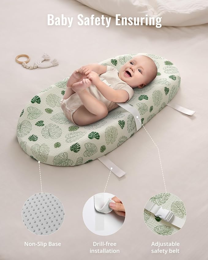 Blissful Diary Muslin Baby Changing Pad with Waterproof Lining Foam, Diaper Changing Table Pad with Cover for Dressers (Monstera, Avocado)-CubbioJoy