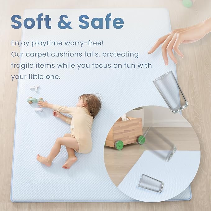 Baby Play Mat for Summer,1.3 Thick Memory Foam Cooling Floor Tummy Time Mat, Soft & Breathable, Non-Slip Rectangular for Toddlers’ Playtime & Rest(Light Blue,39"x59")-CubbioJoy