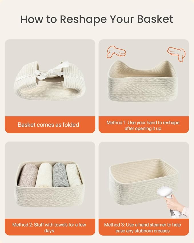 KALLAX Small Woven Basket, 12 x 8 x 4.5 Inches, Storage Basket for Organizing, Cute Small Rope Shelf Closet Cube Storage Bins Baskets for Shelves, Dog Toy Gift Baskets Empty, 3 Packs, Off White-CubbioJoy