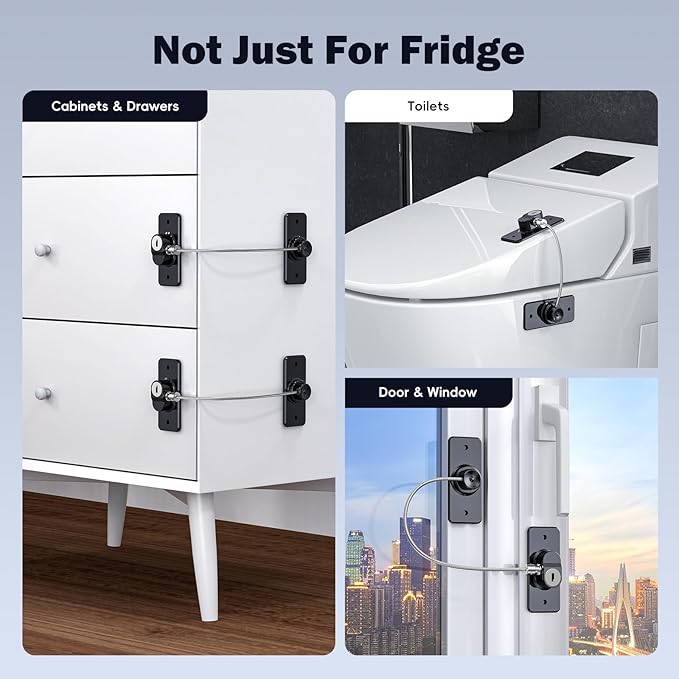 4 Pack Refrigerator Door Lock with Adhesive, No Tools Required, Child Proof Fridge Door Lock for Kids and Pets, Self Adhesive Latch for Freezer, Cabinets, Drawers, Windows (Patent)-CubbioJoy