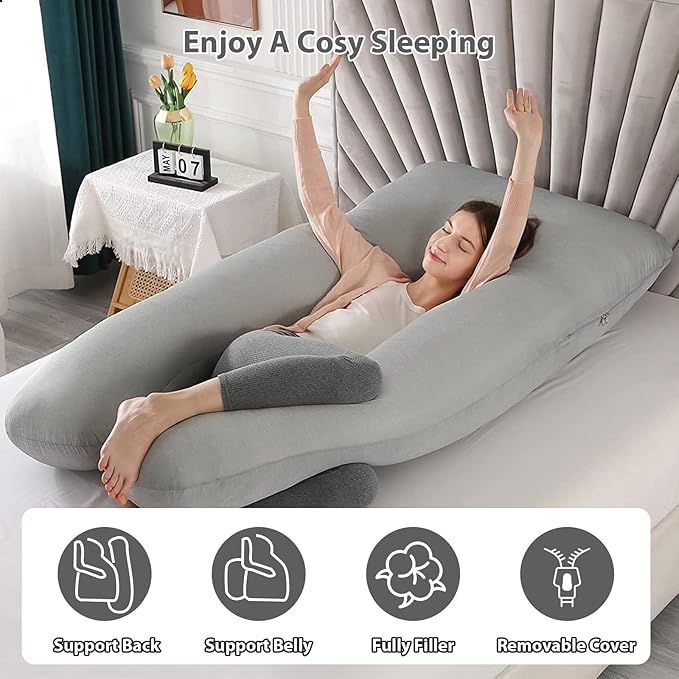 Amagoing Cooling Pregnancy Pillow for Sleeping, 55 inch U Shaped Full Body Maternity Pillow Support for Back, Hip, Belly, Legs for Pregnant Women, Removable Cooling Cover, Pregnant Women Must Have-CubbioJoy