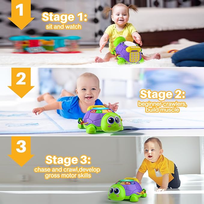 Baby Toys 6-12 Months, Musical Turtle Crawling Tummy Time Development Light up Infant Toys 12-18 Months, Bilingual Educational Boy Girl Gifts Toy for 3-6 4 5 7 8 9-12 Month-CubbioJoy