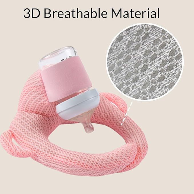 Bottle Holder Pillow, Plush Feeding Support Pad - Relieve Hand & Wrist Soreness, Adjustable Nursing Pillow, Pink-CubbioJoy