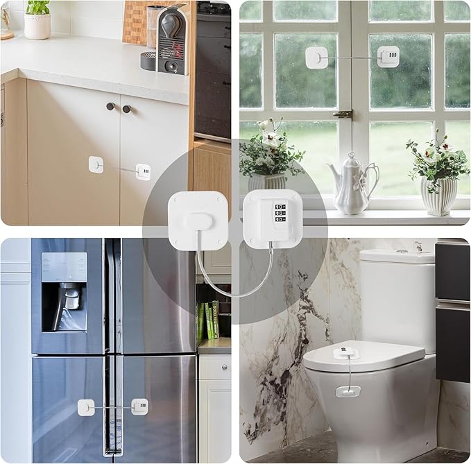 Cabinet Locks with Combination,Drawer Lock,Child Proof Refrigerator Lock,Child Safety Locks for Cabinets (White 4pcs)-CubbioJoy