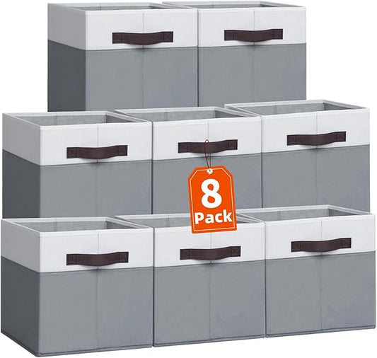 Criusia Storage Cubes 8 pack - 11 inch Fabric Bins for Organizing Clothes Toys Blanket - Versatile Storage Baskets for Shelves - Home Organization for Bedroom RV Closet-CubbioJoy