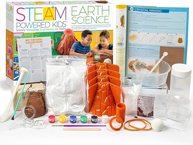 4M - STEAM Earth Science - Educational Science Kits for Kids Ages 5+ with 5 Experiments: Volcano Eruption, Excavate Crystals, Crystal Growing, & More - Hands-On Geology STEM Learning Science for Kids-CubbioJoy