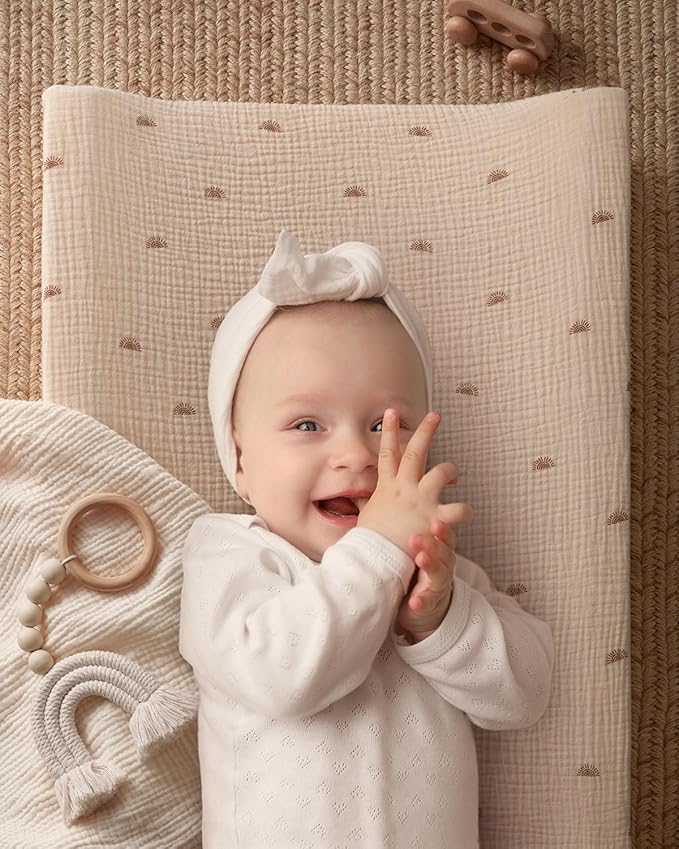Blissful Diary Muslin Baby Changing Pad with Waterproof Lining Foam, Diaper Changing Table Pad with Cover for Dressers (Sunshine, Rectangular)-CubbioJoy