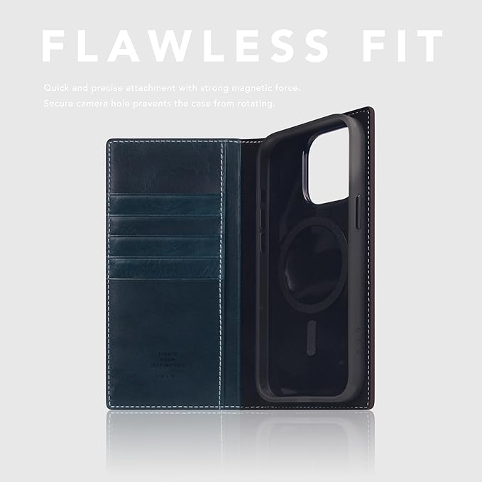 D7 Italian Wax Leather Wallet Case for iPhone 15 Pro Max - [2-in-1] Handcrafted Detachable Diary Style with Magnetic MagSafe Back Cover, Gift Box Included (Blue)-CubbioJoy