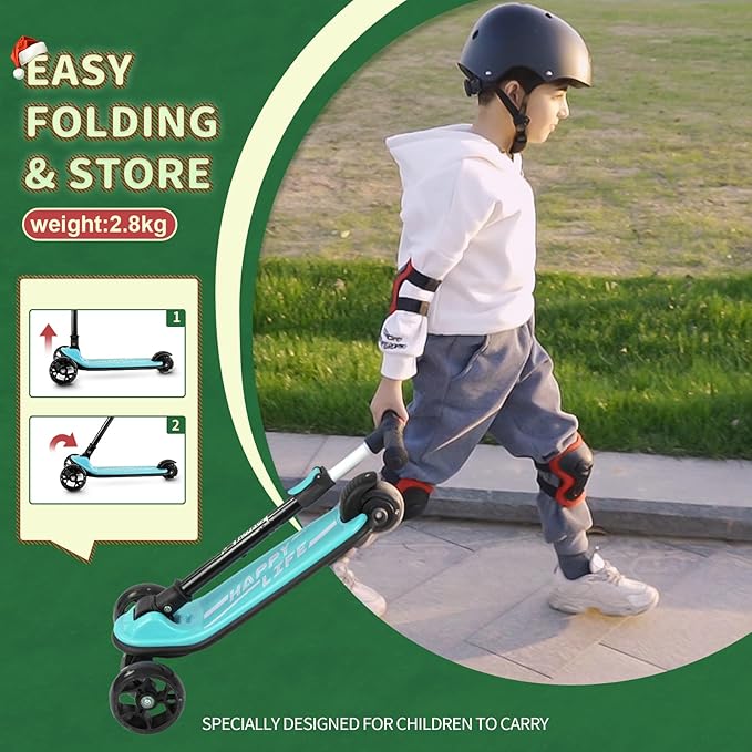 Besrey Kick Scooter for Kids Ages 3-10, 3-Wheel Folding Scooter with Adjustable Height, LED Light Wheels, Extra Wide Deck for Outdoor Activities-CubbioJoy