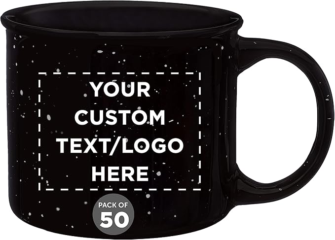 DISCOUNT PROMOS Custom Ceramic Campfire Coffee Mugs 13 oz. Set of 50, Personalized Bulk Pack - Perfect for Tea, Espresso, Cappuccino, Hot Cocoa - Black-CubbioJoy
