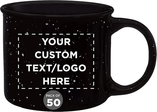 DISCOUNT PROMOS Custom Ceramic Campfire Coffee Mugs 13 oz. Set of 50, Personalized Bulk Pack - Perfect for Tea, Espresso, Cappuccino, Hot Cocoa - Black-CubbioJoy