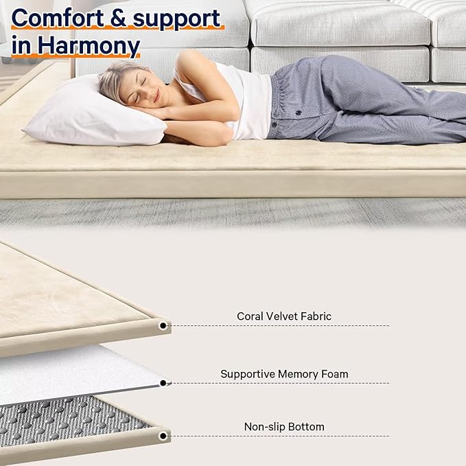 Baby Play Mat for Floor Tummy Time Mat Nursery Rug Muscle Mat Area Rug Playroom Rug Tatami Mat 9'2"x6'7" Memory Foam 1.3" Thick Crawling Mat for Babies,Toddlers, Infants, Kids,Floor Mat(Beige)-CubbioJoy