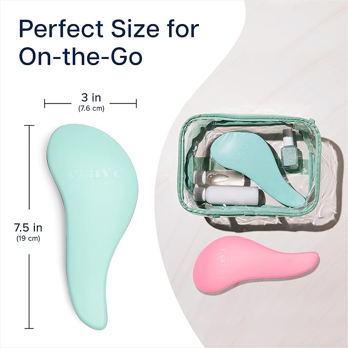 Crave Naturals Glide Thru Detangler Brush Pack of 2 - Curly Hair Brush for Women and Kids - Wet and Dry Comb for Adults - Soft Flexible Bristles for Gentle Use - Turquoise and Pink-CubbioJoy