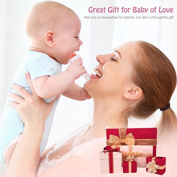 Baby Solids/Frozen Fruit Feeder Pacifier, Infant Teether Toy 4M+, BPA-Free Silicone Pouch & Nipple, Safely Introduce Solids, Teething Relief, 2-Pack (Bear - Purple Pink White, S/M/L)-CubbioJoy