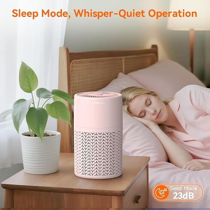 AIRROMI Pets Air Purifier for Home Allergies,Up to 660 ft².Yellow Deodorizing Activated Carbon Filter,With Fragrance Sponge for Better Sleep,Night Light,Pet Dander,Smoke,Odors,Air Cleaner A2002 Pink-CubbioJoy