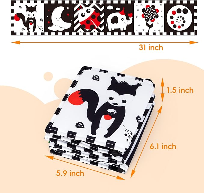 Cawgug Black and White High Contrast Baby Toys for Newborn Brain Development Tummy Time Soft Book Babies 0-3 6-12 Months Montessori Learning Activities Infant and Sensory Visual Stimulation Toys-CubbioJoy