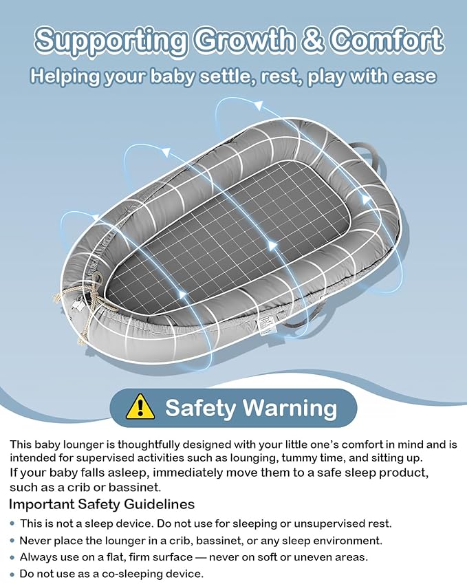 Baby Lounger - Infant Lounger for Newborn 0-24 Months, Pure Cotton Breathable Baby Nest Lounger Cover, Newborn Essentials for Baby Boys & Girls, Portable Baby Lounger for Home and Travel-CubbioJoy