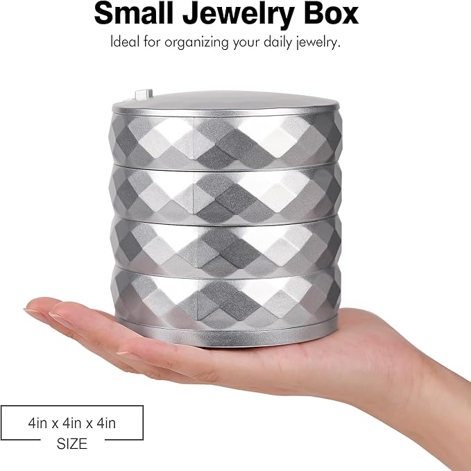 CONBOLA Travel Jewelry Case Box, Small Jewelry Organizer Earring Holder for Women, 5-Layer Rotating Jewelry Storage Tray with Lid for Bracelets Rings Bracelets-CubbioJoy