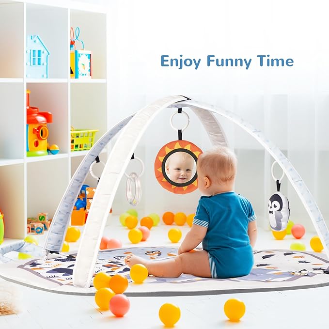 Baby Play Mat Tummy Time Mat with Exclusive Foldable Design, Stage-Based Skill Development Activity Gym Mat, Machine Washable Play Mat for Baby Girl with Gift Package-CubbioJoy