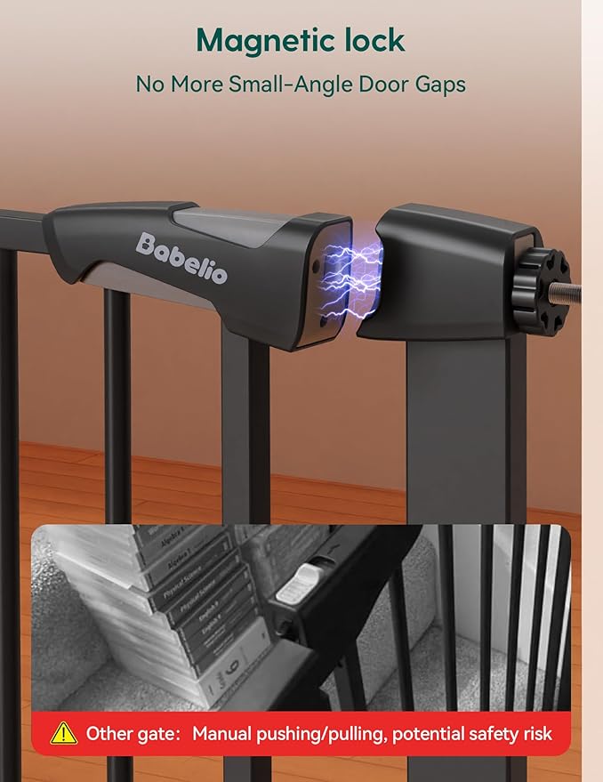 Babelio 29-43" Magnetic Baby Gate for Stairs,Doorways House,Kitchen,30" Tall Pet Barrier with Baffles,Pressure Mounted & Dual-Lock Design Safety for Kids Toddler,Auto-Close/Hold-Open,Black-CubbioJoy