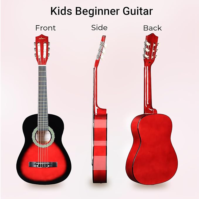 ADM Beginner Acoustic Classical Guitar Nylon Strings Wooden Guitar Bundle Kit for Kid Boy Girl Student Youth Guitarra Online Lessons with Gig Bag, Strap, Tuner, Strings, Picks (34 Inch, Redburst)-CubbioJoy