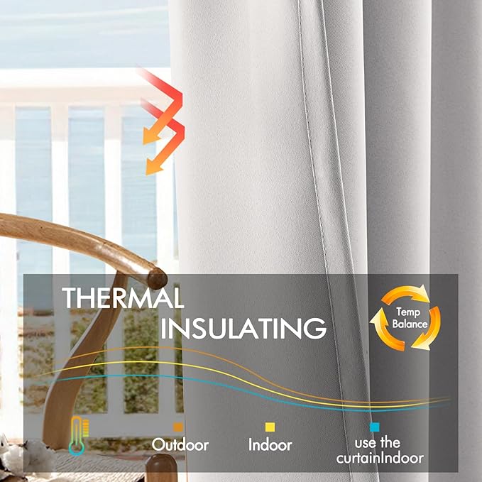 ANRODUO Back Tab Blackout Curtains for Bedroom Living Room, Rod Pocket Pinch Pleated Thermal Insulated Room Darkening Curtains 84 Inches Long 2 Panels, Greyish White, 42 x 84 Inch-CubbioJoy