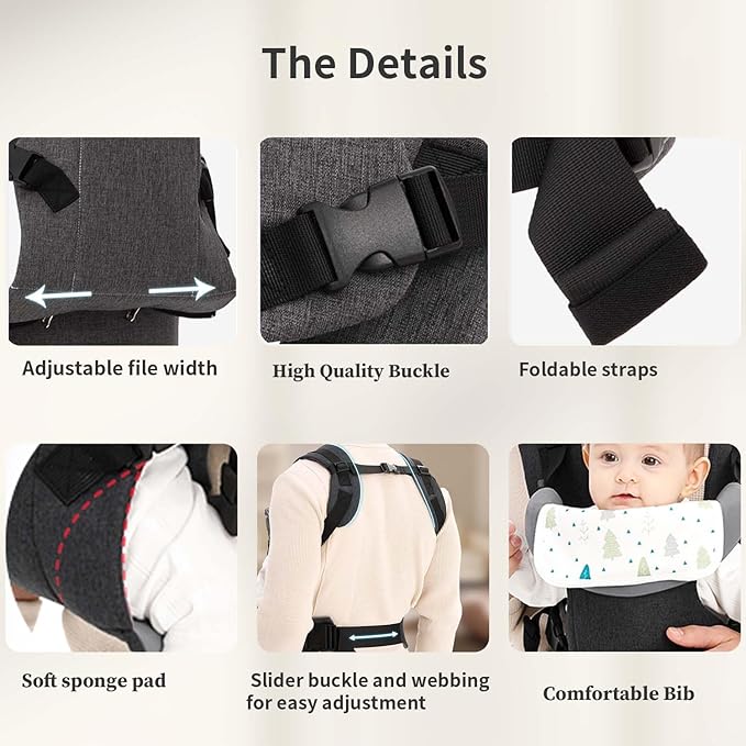 Baby Sling Carrier,4-in-1 Ergonomic Baby Backpack Front Carrier,Newborn to Toddler Wrap Lightweight Adjustable Baby Sling,Black-CubbioJoy