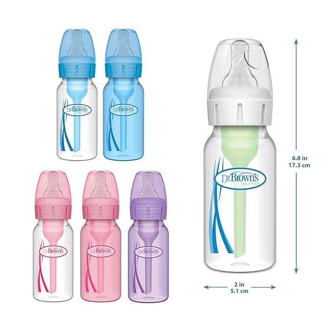 Dr. Brown's Natural Flow Anti-Colic Options+ Narrow Baby Bottle, 4 oz/120 mL, with Level 1 Slow Flow Nipple, Pink, 0m+, 4 Pack-CubbioJoy