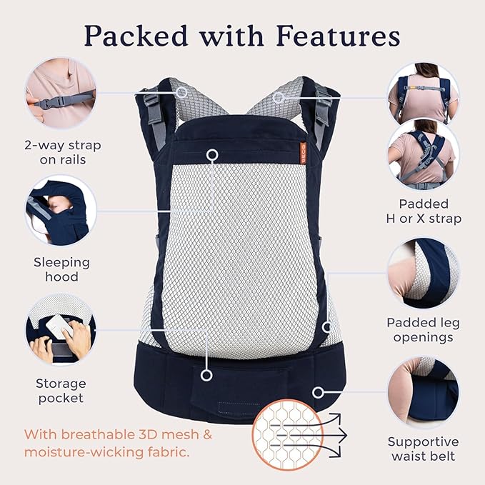 Beco Toddler Carrier - Breathable 3D Mesh Front-Carry & Backpack Style Carrier with Tall Supportive Back and Ergonomic Extra-Wide Seat for Children from 18months (20-60 lbs) - Navy-CubbioJoy