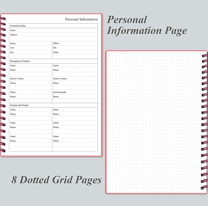 Daily Planner Undated - A5 To Do List Notebook Hourly Schedules, Spiral Appointment Planner for Women and Men, PVC Hardcover, Inner Pocket, Elastic Closure, 5.8" x 8.3", Pink-CubbioJoy