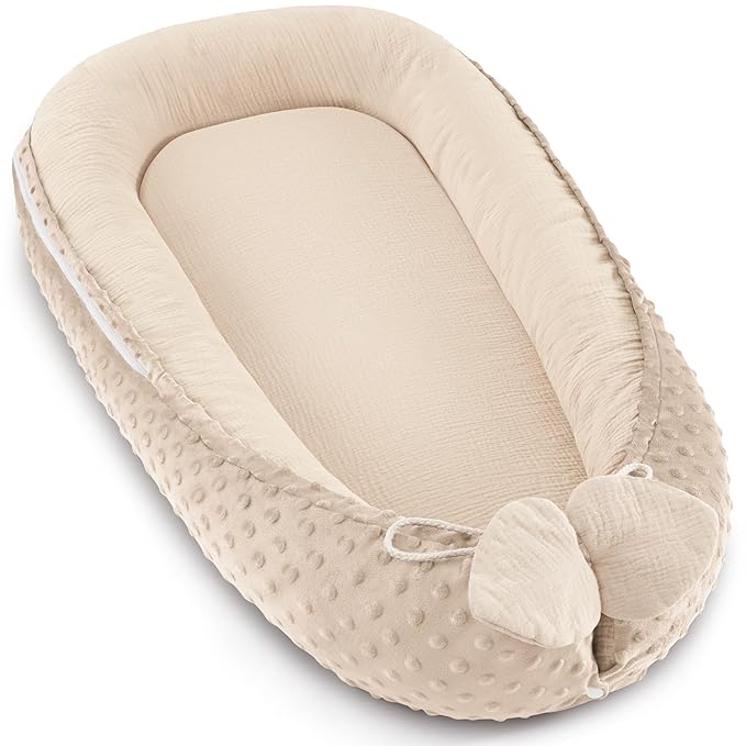 Baby Lounger - Infant Lounger Pillow for Newborn 0-24 Months, Soft, Breathable & Portable Baby Lounger Pillow for Boys & Girls, Cozy Baby Floor Seat for Home & Travel (Beige)-CubbioJoy