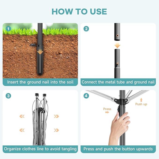 APEXCHASER Clothes Drying Rack, Outdoor Umbrella Drying Rack, Rotary Metal Drying Rack Clothing Foldable, 3-Arms Umbrella Clothesline with 98ft, Steel Frame, Backyard-CubbioJoy