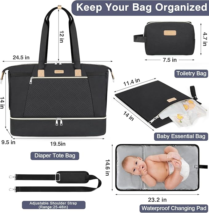 ITIEZY Diaper Bag Tote for Baby - Large Mommy Bag with Portable Changing Pad Pacifier Case, Hospital Bags Travel Baby Bag-CubbioJoy