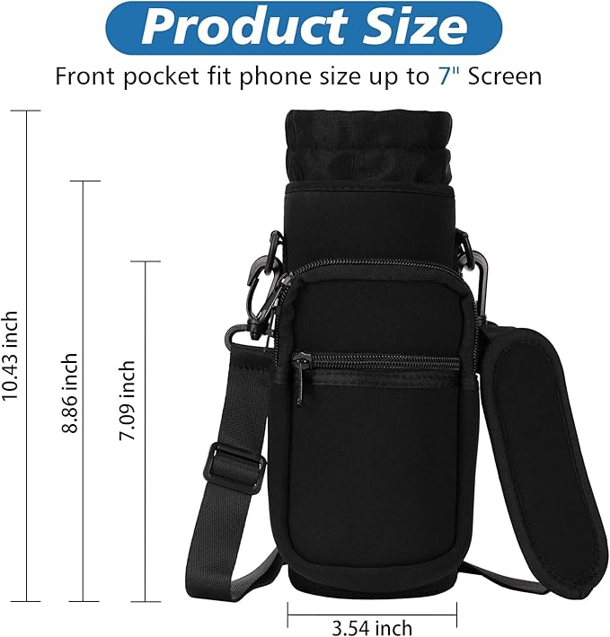 32 40 oz Water Bottle Carrier with Strap, Neoprene Water Bottle Sleeve Bag with 2 Pockets Insulated Flask Sling Holder for Walking Hiking Gym-CubbioJoy